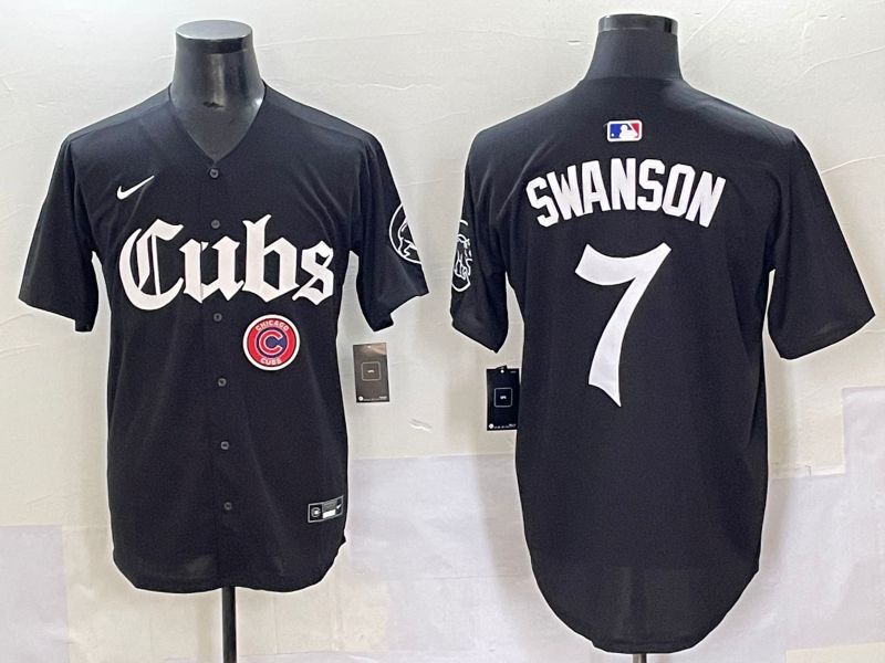 Men 2025 Chicago Cubs #7 Swanson Black Five generations Joint Name Nike MLB Jersey style 12->chicago cubs->MLB Jersey